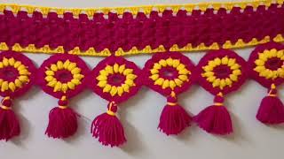 Woolen Flower toran designNew woolen crochet toran design  2024 [upl. by Laverna]