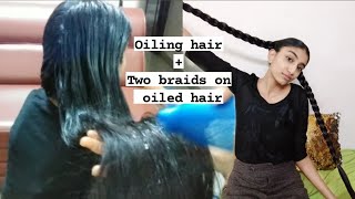 two braids on long oiled hair  long hair heavy oiling  braids on oily hair [upl. by Scheld897]