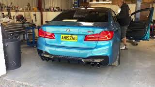 F90 m5 with opf delete backbox mod by PCW Mods and catless downpipes and stage 2 map by evolve [upl. by Ardnasac]