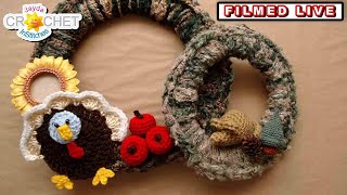 How to Build a Wreath from Scraps  Thanksgiving Wreath PART 2 LIVE Crochet CAL  Oct 8 2024 [upl. by Asiaj552]