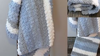 Make This Bernat Baby Blanket Yarn Easy Gray amp Blue Blanket Crochet Pattern Tutorial [upl. by Absalom]