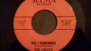 Crests  Did I Remember  Rare 60s Doo Wop Nice Remake Of 30s Classic [upl. by Ellehs319]