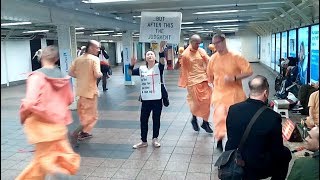 Hare Krishnas Dance Around a Korean InYourFace Christian Preacher Lady [upl. by Lodnar346]