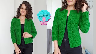 Saco a crochet punto crunch  canesú rectangular [upl. by Jasmina850]