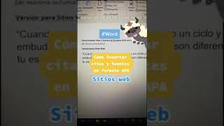 💡Cómo insertar citas y fuentes de SITIOS WEB en formato APA con WORD de manera automática Shorts [upl. by Scandura950]