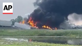 WATCH Rail cars with hazardous material bursts into flames in North Dakota [upl. by Rema]