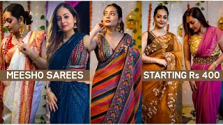 Huge Meesho Affordable Saree Haul  Trendy Designer Wedding Sarees  Mahima Giri [upl. by Gothurd]