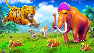 Giant Mammoth vs Tigers  Mammoth to Rescue Farm Animals  Wild Animals Attacks Cartoons [upl. by Odysseus]