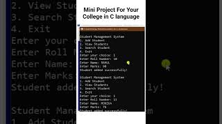 Mini Project for your college in C programming Language C clanguage Java coding youtubeshorts [upl. by Hairim472]