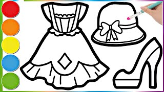 Dress for Girl Drawing Painting and Coloring for Kids Toddlers How to Draw Paint Basics easyart [upl. by Aneekan]