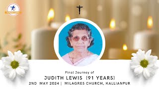 Final Journey of Judith Lewis 91 years  LIVE From Milagres CathedraL  Kallianpur  UDUPI [upl. by Shetrit]