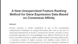 A New Unsupervised Feature Ranking Method for Gene Expression Data Based on Consensus Affinity [upl. by Greerson]