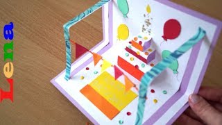 Kreativ mit Lena 🥳 Geburtstagskuchen Karte basteln 🎂 Pop up Birthday cake card DIY [upl. by Llert]