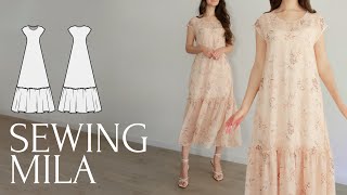 DIY Long Chiffon Dress with Tiered Ruffle Skirt  Sewing Pattern [upl. by Etnud]