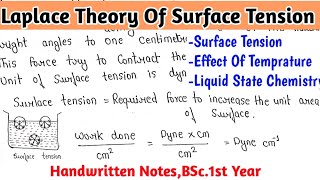 Laplace Theory Of Surface Tension  Basic Concept  Liquid State Chemistry  BSc1st Year Notes [upl. by Dre]