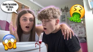 Coughing up BLOOD then PASSING OUT Prank on GIRLFRIEND CUTE REACTION [upl. by Nylirem848]