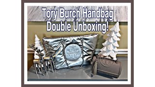 DOUBLE UNBOXING TORY BURCH ELLA METALLIC CHAIN SOFT TOTE BAG amp FLEMING CONVERTIBLE SHOULDER BAG [upl. by Cleopatre8]