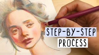 How to Create a Colorful Portrait EASY StepbyStep Color Pencil Process [upl. by Durkin]