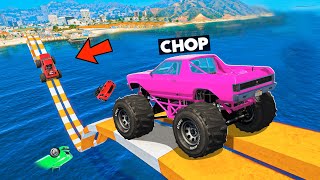 GTA 5 CHOP AND FROSTY PARKOUR WITH MONSTER MAYHEM TRUCKS [upl. by Ogilvie327]