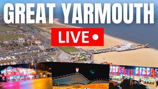 🔴 Great Yarmouth LIVE  Golden Mile Seafront TOUR at Sunset amp Night [upl. by Ojillek309]