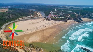 Odeceixe beach aerial view at low tide 🏖️ Praia de Odeceixe na maré baixa  4K UltraHD [upl. by Desmond]