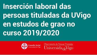 Resultados  Inserción laboral das persoas tituladas da UVigo en estudos de grao no curso 20192020 [upl. by Strander]