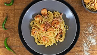 Prawn amp Bacon Linguine Pasta Recipe  Italian Food  30 min Meal [upl. by Bevers207]