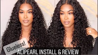 ALIPEARL HAIR REVIEW  DEEP WAVE 55 CLOSURE WIG INSTALL NO GLUE [upl. by Redmond]