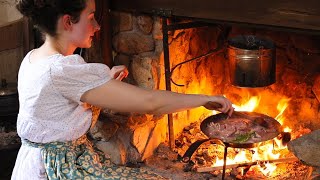 Making Dinner in 1796 Fire Cooking Delicious Meat ASMR Real Historic Recipes [upl. by Mak]