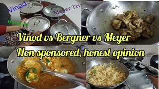 Vinod vs Meyer vs Bergner Which is the Best Stainless steel kadai Comparison of steel kadai inIndia [upl. by Adiuqal222]