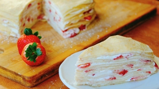 How To Make a STRAWBERRY MILLE CREPE CAKE  Yumeiro Patissiere inspired [upl. by Ahsenar997]