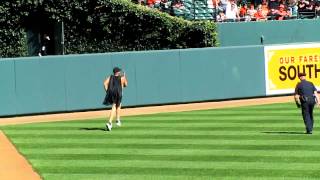 Orioles fan runs onto the field on Opening Day 2012 [upl. by Ardnahc]