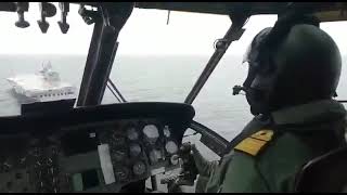 First Sea King Helicopter landing on Indian Navy IAC1 INS Vikrant during Sea Trials [upl. by Nabalas855]