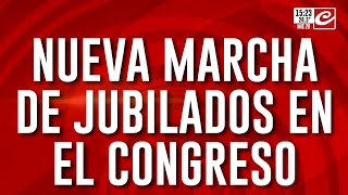 Nueva marcha de jubilados en el Congreso cara a cara con la policía [upl. by Ziwot206]