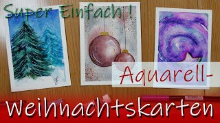 Super einfache Aquarell  Weihnachtskarten malen  Anfängertutorium  Watercolortutorial [upl. by Vance]