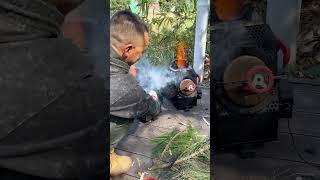 Can pine needles also be burned without smoke automobile woodstove fire woodburningstove diy [upl. by Yasmeen]