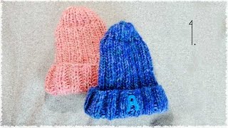 ニット帽子の編み方・作り方【100均毛糸３玉で】棒針／ゴム編み diy knit beanie hat tutorial [upl. by Aicnilav]