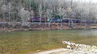 GSMR 1751 leads their train along the Tuckasegee River at Whittier [upl. by Kennan]