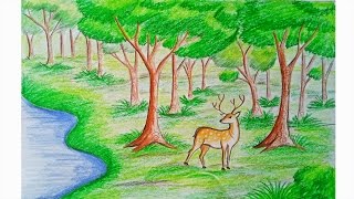 How to draw forest scene Step by step very easy  Art video [upl. by Haet]