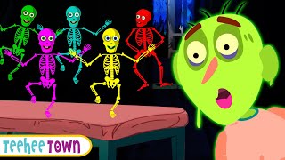 Five Skeletons Jumping On The Bed NEW Song  Spooky Scary Songs By Teehee Town [upl. by Derian]