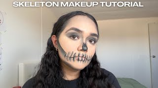 how to do a SKELETON MAKEUP LOOK  vlogoween day 2 🎃 [upl. by Ahsenahs200]