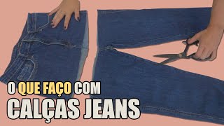 Como Transformei Calça Jeans em Blusa e Saia – Costura para Iniciantes DIY [upl. by Feodore]