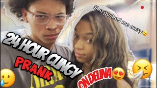 24 HOUR CLINGY PRANK ON MY GIRLFRIEND😃SHE WASNT FEELIN IT I GUESS😢🤧 [upl. by Einahpehs]