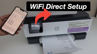 HP OfficeJet Pro 8135e WiFi Direct Setup  Find Password Connect To iPhone Use Apple AirPrint [upl. by Terriss]