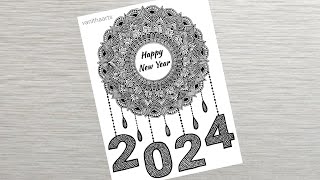 Happy New Year 2024 Mandala Art  How to draw mandala for beginners  New year drawing  Doodle art [upl. by Nirak]