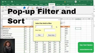 Popup sort and popup filter in Excel [upl. by Mahau45]