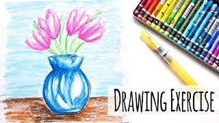 Easy Expressive Flower Drawing Exercise Using Watersoluble Crayons [upl. by Vento]