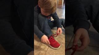 Coolest shoe tying trick ever Posting to help anyone who is struggling like we were [upl. by Lyrred]