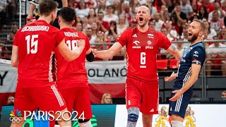 Poland handles Egypt in straight sets to start mens volleyball gold medal pursuit  Paris Olympics [upl. by Ahasuerus]