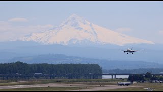 4K Quick Plane Spotting at Portland International Airport PDX  Mt Hood Views [upl. by Yerffej804]